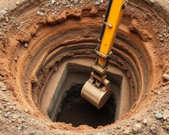 Escavadeira hidráulica realizando escavação mecânica para fundação